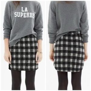 Madewell Shirttail Buffalo Plaid Wool Blend Lined Mini Skirt Gray Black Size 2